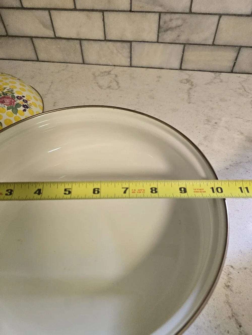 MacKenzie-Childs Buttercup Enamal Cookware 3 Quart Covered Skillet And Lid Pot